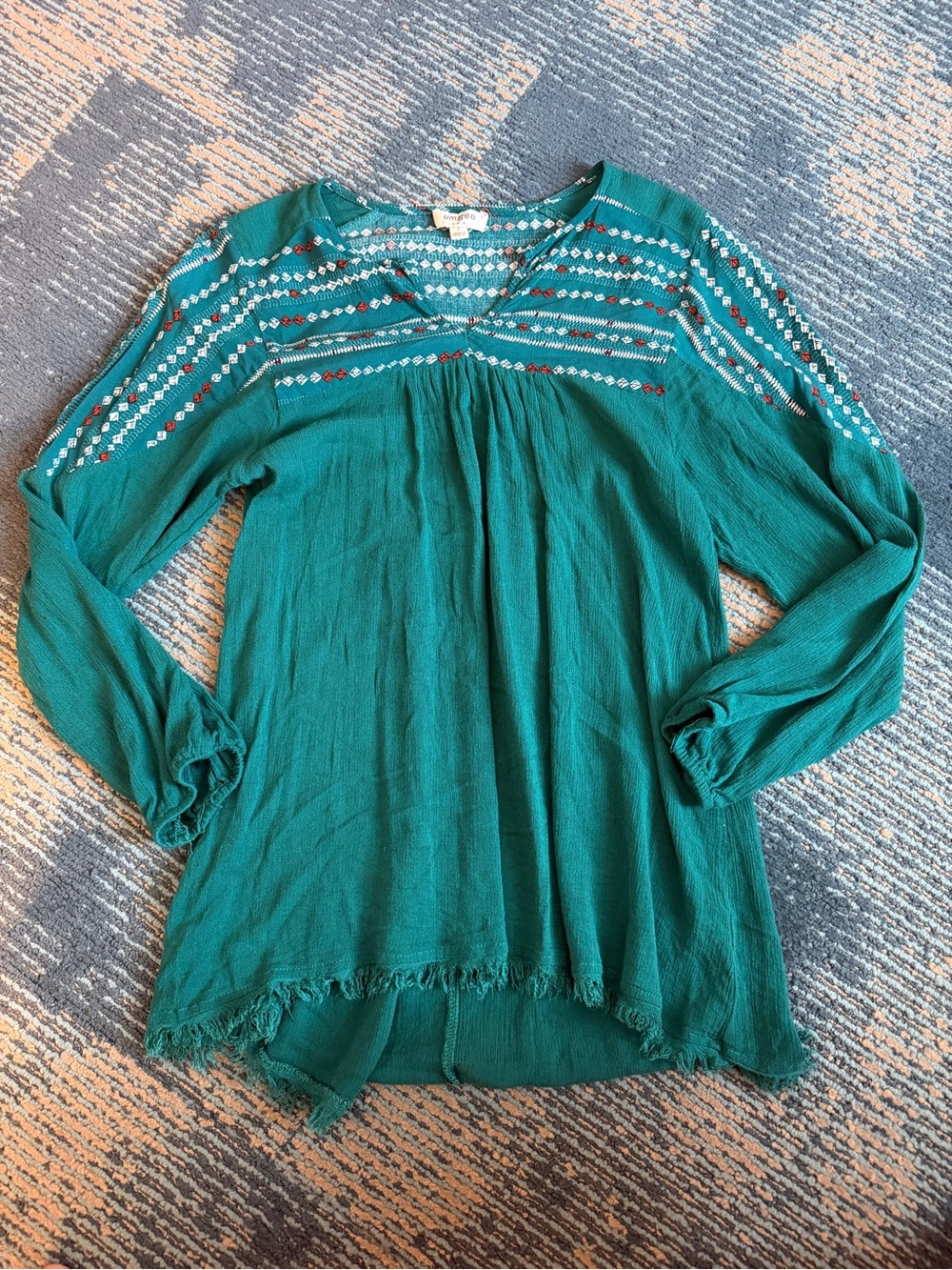 Umgee‎ Teal Embroidered Long-Sleeve Tunic